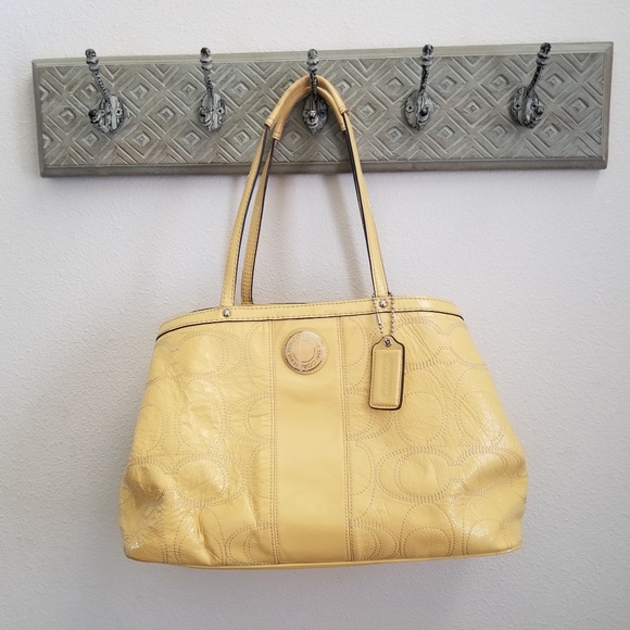 Coach Handbags - Coach Kiss Lock Yellow Patent Leather Purse